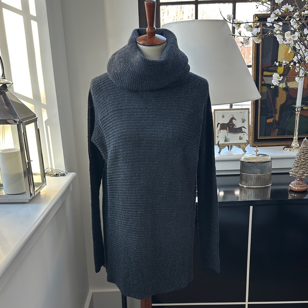 Vince Charcoal Funnel-Neck Tunic Sweater S/M